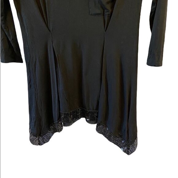 FOREVER21 Sequin Bottom Trim Lightweight Flowy  3/4 Sleeve Front Pocket Top S - Picture 6 of 7